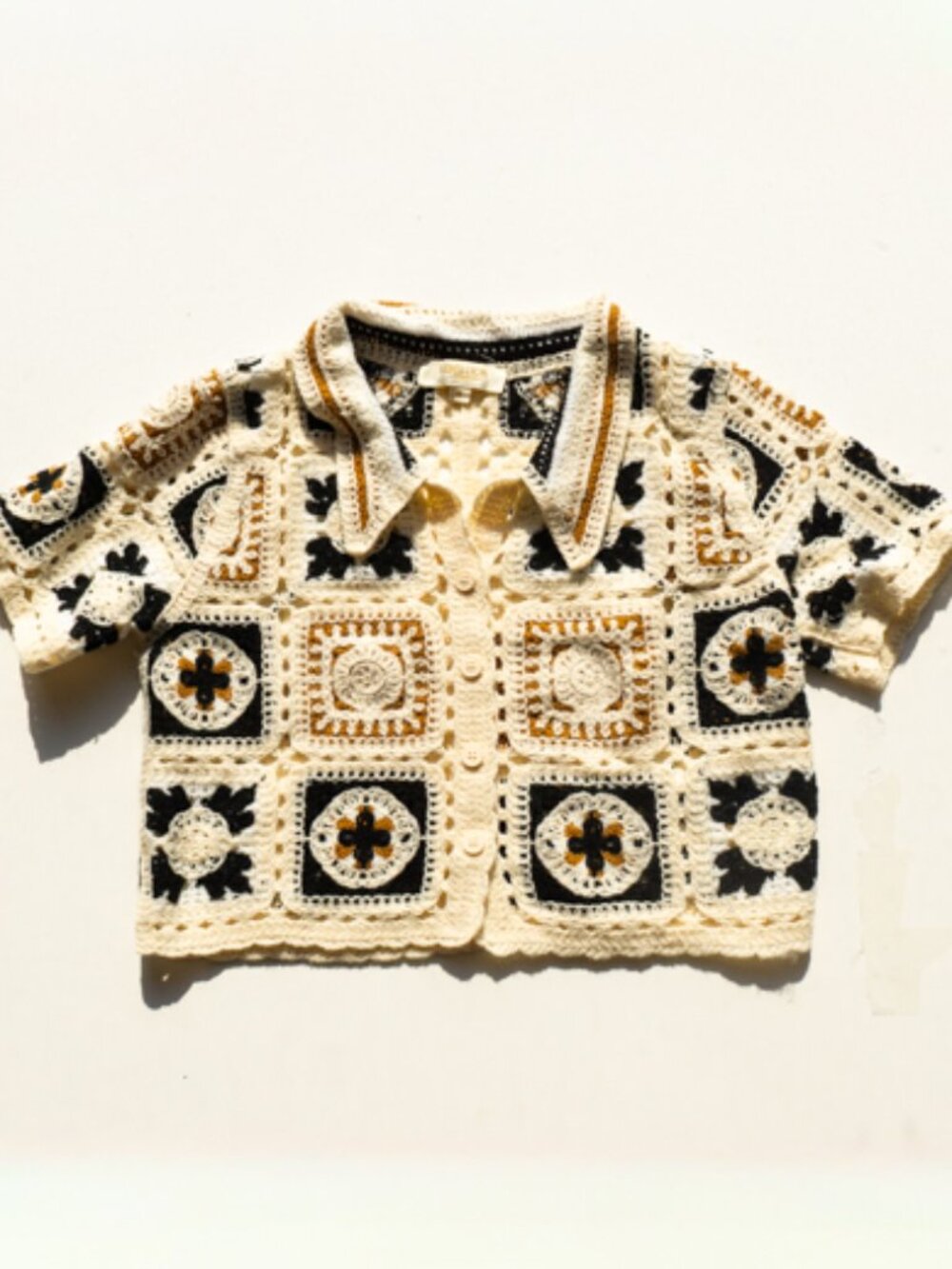 Crochet Polo Top S Rebellion Again Brown Black Boho Bohemian Festival Hippie